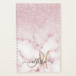 Glamorous Pink White Glitter Marble Gradient Ombre Planner