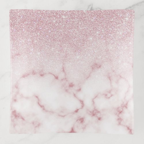 Glamorous Pink White Glitter Marble Gradient Ombre Trinket Tray