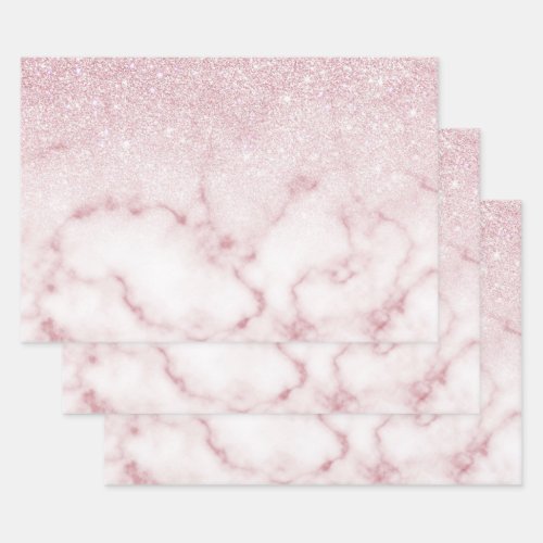 Glamorous Pink White Glitter Marble Gradient Ombre Wrapping Paper Sheets