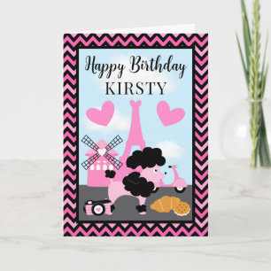 Glamorous Poodle Dog in Paris Kids Birthday  Card