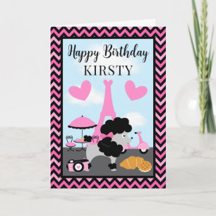 Glamorous Poodle Dog in Paris Kids Birthday Card