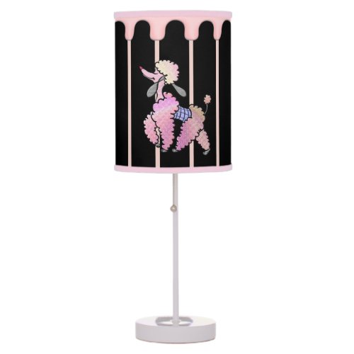 Glamorous Poodle in Paris on Black and Pink Table Lamp