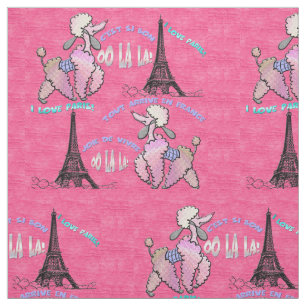 Glamorous Poodle in Paris on Strawberry Pink Fabric