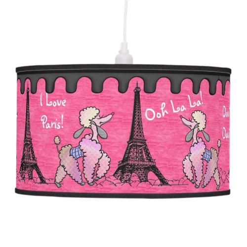 Glamorous Poodle in Paris on Strawberry Pink Hanging Lamp