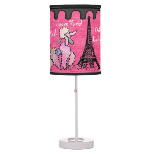 Glamorous Poodle in Paris on Strawberry Pink Table Lamp