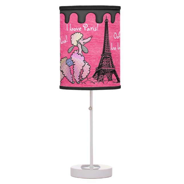 Glamorous Poodle in Paris on Strawberry Pink Table Lamp (Front)