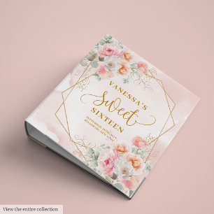 Glamorous Powder Pink Gold Flowers Sweet 16 Binder