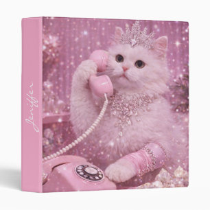 Glamorous Princess Cat Using Pink Telephone        3 Ring Binder