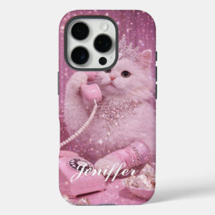Glamorous Princess Cat Using Telephone iPhone 16 Pro Case