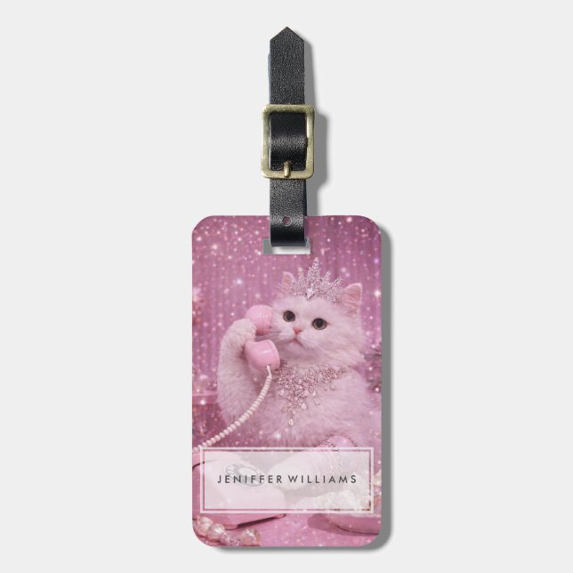 Glamorous Princess Cat Using Telephone             Luggage Tag (Front Vertical)