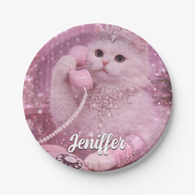 Glamorous Princess Cat Using Telephone             Paper Plates (Front)