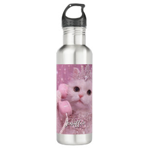 Glamorous Princess Cat Using Telephone             Stainless Steel Water Bottle