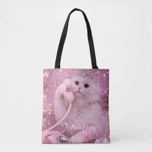 Glamorous Princess Cat Using Telephone             Tote Bag (Front)