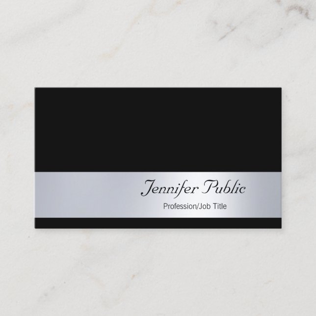 Glamorous Professional Elegant Script Silver Plain Business Card (Front)