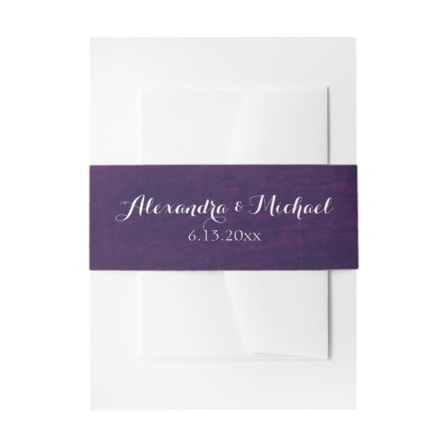 Glamorous Purple Background with White Script Invitation Belly Band