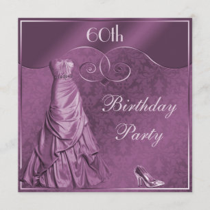 Glamorous Purple Ball Gown 60th Birthday Party Invitation