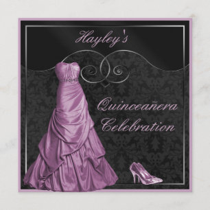 Glamorous Purple Ball Gown Black Quinceanera Invitation