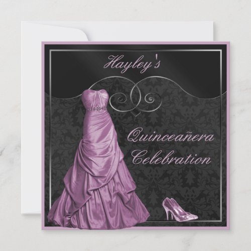 Glamorous Purple Ball Gown Black Quinceanera Invitation