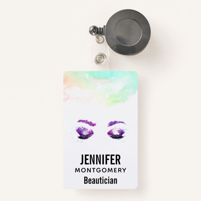 Glamorous Purple Eyes & Brows Watercolor Badge (Front with Retractable)
