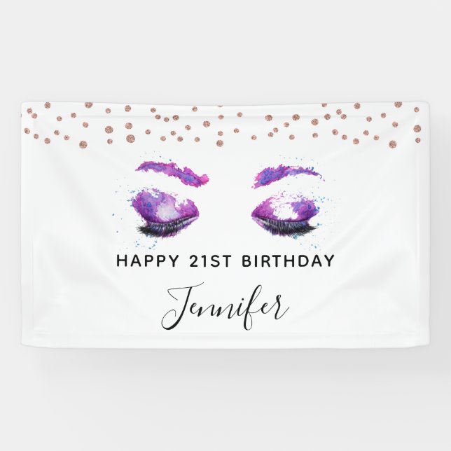 Glamorous Purple Eyes & Brows Watercolor Banner (Horizontal)