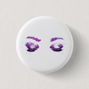 Glamorous Purple Eyes & Brows Watercolor Button