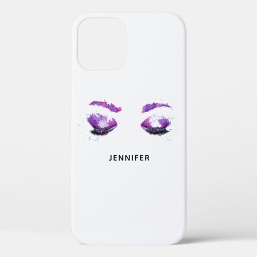 Glamorous Purple Eyes  Brows Watercolor iPhone 12 Case