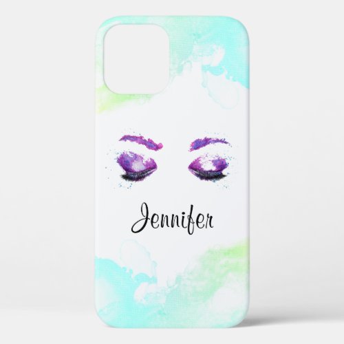 Glamorous Purple Eyes  Brows Watercolor  iPhone 12 Case