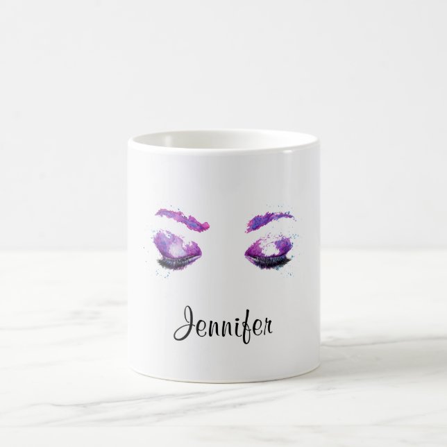 Glamorous Purple Eyes & Brows Watercolor  Coffee Mug (Center)