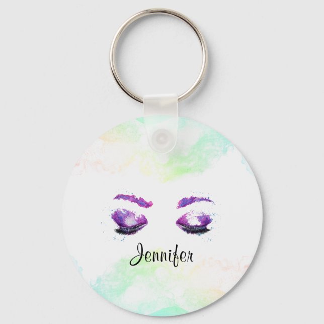Glamorous Purple Eyes & Brows Watercolor Keychain (Front)