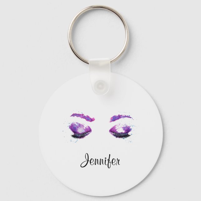 Glamorous Purple Eyes & Brows Watercolor Keychain (Front)