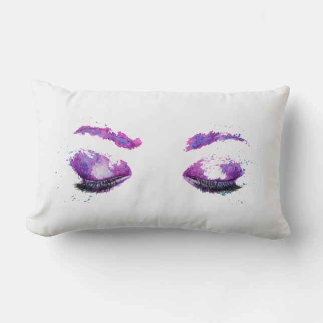 Glamorous Purple Eyes & Brows Watercolor Lumbar Pillow (Front)