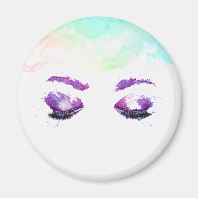 Glamorous Purple Eyes & Brows Watercolor Magnet (Front)