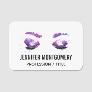 Glamorous Purple Eyes & Brows Watercolor Name Tag