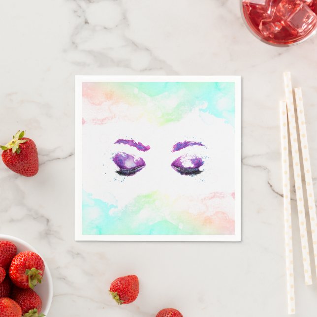 Glamorous Purple Eyes & Brows Watercolor  Napkins (Insitu)