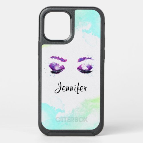 Glamorous Purple Eyes  Brows Watercolor OtterBox Symmetry iPhone 12 Case