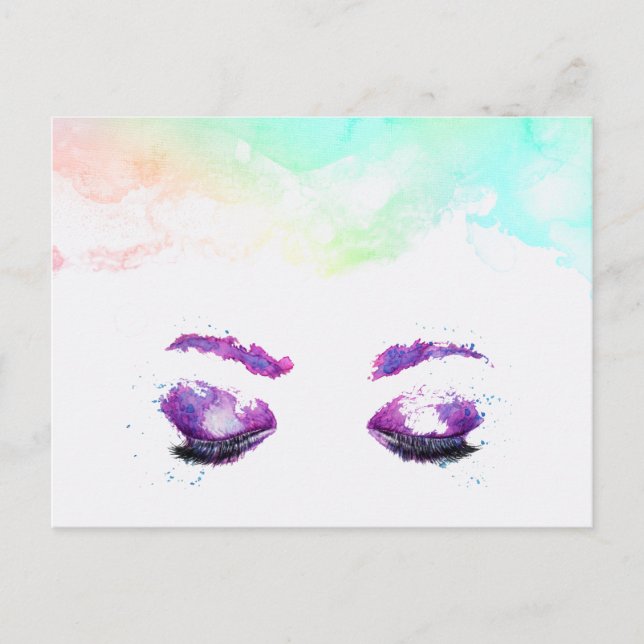 Glamorous Purple Eyes & Brows Watercolor Postcard (Front)