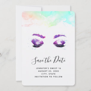 Glamorous Purple Eyes & Brows Watercolor Save The Date