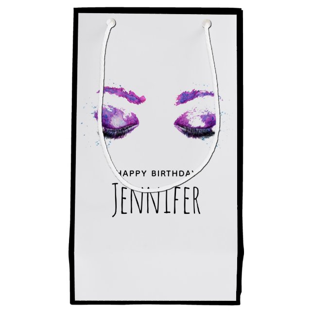 Glamorous Purple Eyes & Brows Watercolor Small Gift Bag (Front)