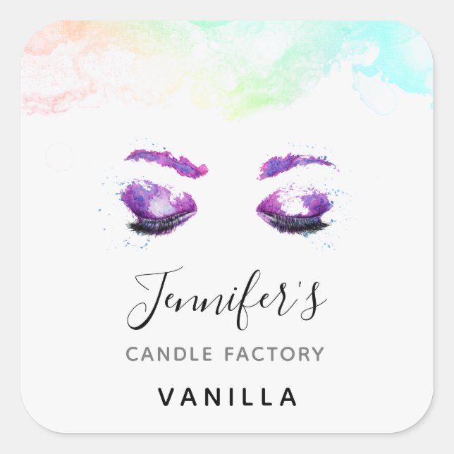 Glamorous Purple Eyes & Brows Watercolor  Square Sticker (Front)