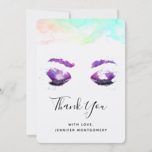 Glamorous Purple Eyes & Brows Watercolor Thank You Card
