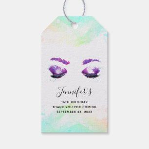 Glamorous Purple Eyes & Brows Watercolor Thank You Gift Tags