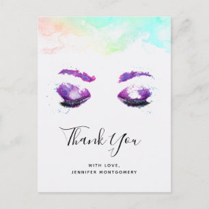 Glamorous Purple Eyes & Brows Watercolor Thank You Postcard