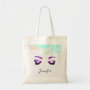 Glamorous Purple Eyes & Brows Watercolor Tote Bag