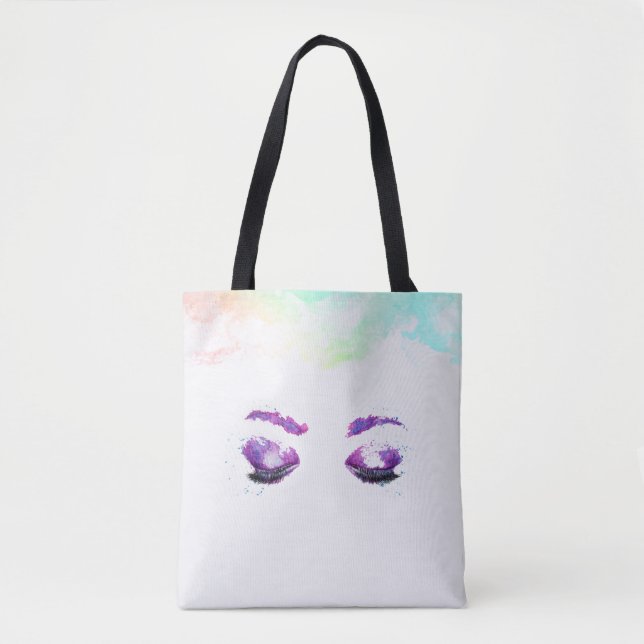 Glamorous Purple Eyes & Brows Watercolor Tote Bag (Front)
