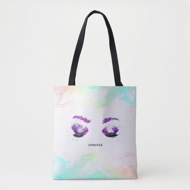 Glamorous Purple Eyes & Brows Watercolor Tote Bag (Front)