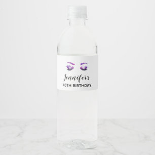 Glamorous Purple Eyes & Brows Watercolor Water Bottle Label