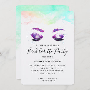 Glamorous Purple Eyes Watercolor Bachelorette Invitation