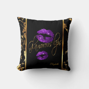 Glamorous Purple Glitter Lips Throw Pillow