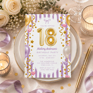 Glamorous Purple & Gold 18th Birthday Party Invitation