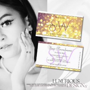 Glamorous Purple Gold Glitter Stars Initials White Business Card